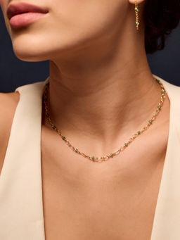 Accessorize London - 14k Gold-Plated Green Aventurine Paperclip Necklace