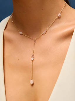 Accessorize London - 14k Gold-Plated White Rose Quartz Lariat Necklace