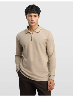 Arrow - Beige Textured Regular Fit Polo T-shirt