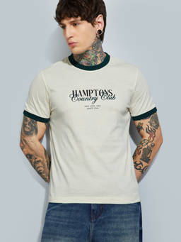 max - Beige Slim Fit Typography T-shirt