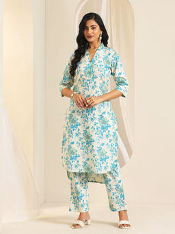Libas - Off White Floral Printed Straight Co-Ord (Set of 2)