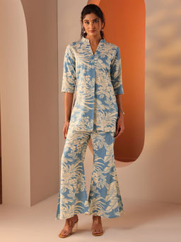 Libas - Blue Floral Printed A-Line Co-Ord (Set of 2)