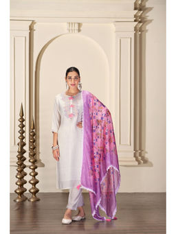 BulBul - Bhumi Off White Silk Kurta & Pant with Dupatta (Set of 3)