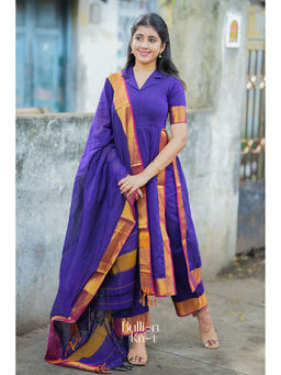 Bullion knot - Paridhi Handloom Kurta & Pant with Dupatta In Purple (Set of 3)