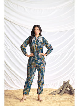 BulBul - Nilisha Teal Chanderi Co-Ord (Set of 2)