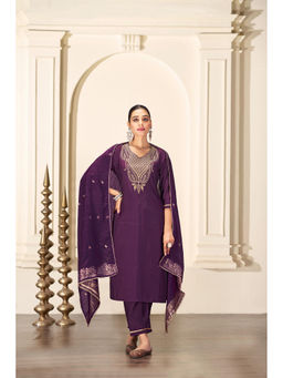 BulBul - Gita Purple Silk Kurta & Pant with Dupatta (Set of 3)