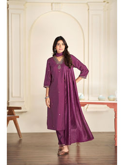 BulBul - Nakshatra Purple Silk Kurta & Pant with Dupatta (Set of 3)