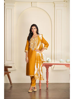 BulBul - Shreya Silk Mustard Kurta & Pant with Dupatta (Set of 3)