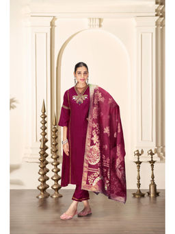 BulBul - Shruti Silk Maroon Kurta & Pant with Dupatta (Set of 3)