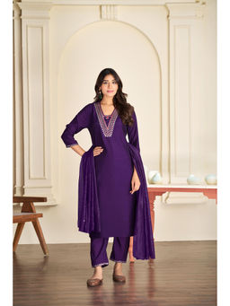 BulBul - Tapasya Silk Purple Kurta & Pant with Dupatta (Set of 3)