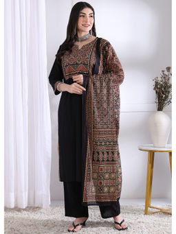 Vbuyz - Women's Black Printed Kurta & Palazzo with Dupatta (Set of 3)