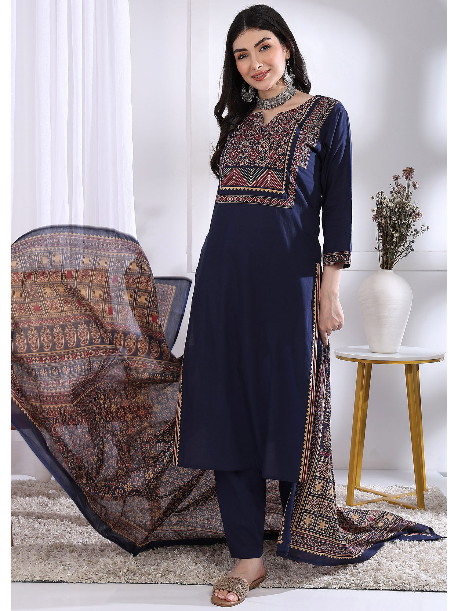 vbuyz Women's Blue Printed Kurta & Pant with Dupatta (Set of 3)-picture-41