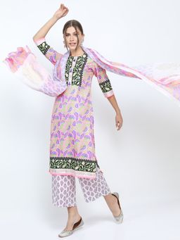 VISHUDH - Women Multi-Color Printed Straight Kurta & Pant with Dupatta (Set of 3)