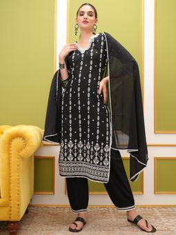 VISHUDH - Black Women Embroidery Kurta & Pant with Dupatta (Set of 3)