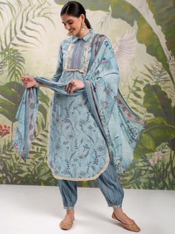 VISHUDH - Blue Women Ethnic Print Embroidery Kurta & Salwar with Dupatta (Set of 3)