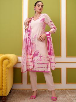 VISHUDH - Pink Women Floral Printed Kurta & Pant with Dupatta (Set of 3)