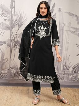 VISHUDH - Black Women Embroidery Kurta & Pant with Dupatta (Set of 3)