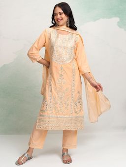 VISHUDH - Peach Women Embroidery Kurta & Pant with Dupatta (Set of 3)