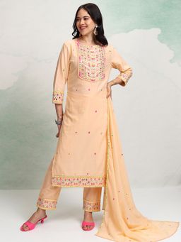 VISHUDH - Peach Women Embroidery Kurta & Pant with Dupatta (Set of 3)
