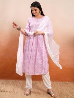 VISHUDH - Lavender Women Printed Kurta & Pant with Dupatta (Set of 3)