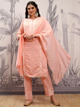 VISHUDH - Peach Women Embroidery Kurta & Pant with Dupatta (Set of 3)