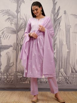 VISHUDH - Purple Women Embroidery Kurta & Pant with Dupatta (Set of 3)