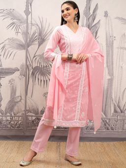 VISHUDH - Pink Women Embroidery Kurta & Pant with Dupatta (Set of 3)