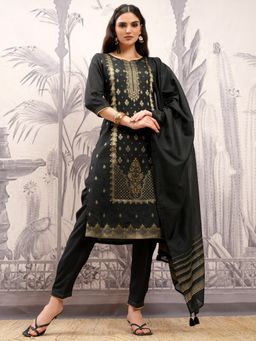 VISHUDH - Black Women Embroidery Kurta & Pant with Dupatta (Set of 3)