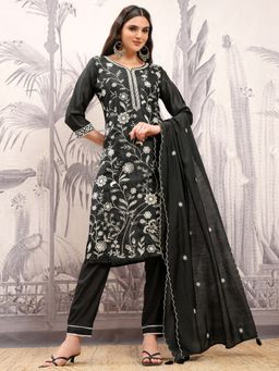 VISHUDH - Black Women Embroidery Kurta & Pant with Dupatta (Set of 3)