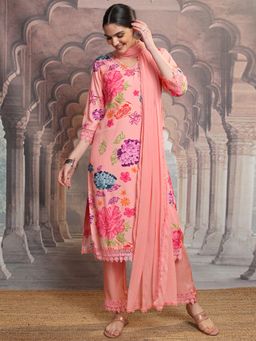 VISHUDH - Pink Women Floral Printed Embroidery Kurta & Pant with Dupatta (Set of 3)