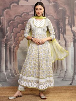 VISHUDH - Multi-Color Women Embroidered Printed Anarkali Kurta with Pant & Dupatta (Set of 3)