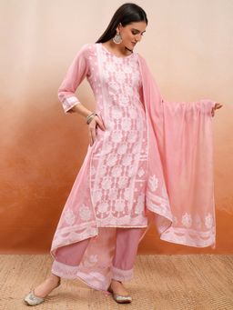 VISHUDH - Pink Women Embroidery Kurta & Pant with Dupatta (Set of 3)