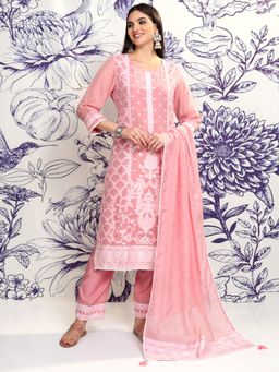 VISHUDH - Pink Women Woven Kurta & Pant with Dupatta (Set of 3)