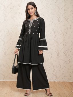 VISHUDH - Black Women Embroidery Ethnic Kurta & Palazzo (Set of 2)
