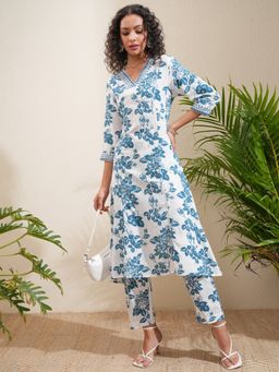 VISHUDH - Blue Women Floral Ethnic Kurta & Pant (Set of 2)