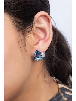 MINJI AND CO. - Geometric Shape Silver Plated Brass Refined Look Studs Earrings