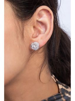 MINJI AND CO. - Cz Stone Silver Plated Brass Refined Look Studs Earrings