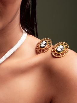 MINJI AND CO. - Gold Plated Brass Stud Chic Detail Studs Earrings