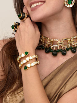 Isharya - Inayat Green Hydro & Mirror Statement Cuff In 18Kt Gold Plated Kada