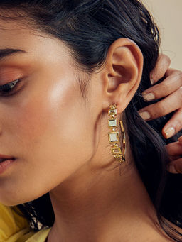 Isharya - Limelight Mirror & Metal Pyramid Hoop Earrings In 18Kt Gold Plated