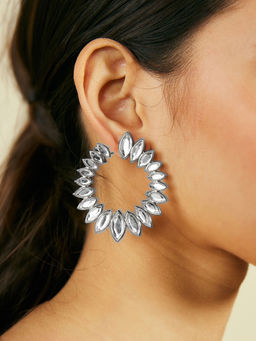 Isharya - Marquise Mirror Peel Earrings In Silver In Rhodium Plating