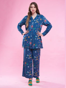 July Nightwear - Women Blue Long Top and Pyjama (Set of 2)