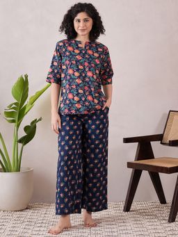 July Nightwear - Women Navy Blue Top and Pyjama (Set of 2)