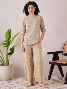 July Nightwear - Women Beige Top and Pyjama (Set of 2)