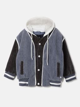 Blue Giraffe - Boys Color-Blocked Hooded Full Sleeves Varsity Jacket