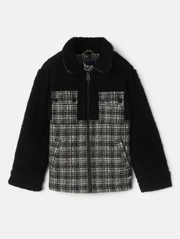 Blue Giraffe - Boys Black Checked Spread Collar Full Sleeves Jacket