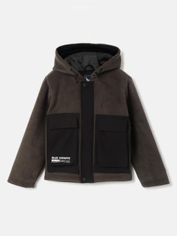 Blue Giraffe - Boys Olive Color-Blocked Hooded Full Sleeves Jacket