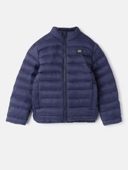 Blue Giraffe - Boys Navy Solid Stand Collar Full Sleeves Puffer Jacket