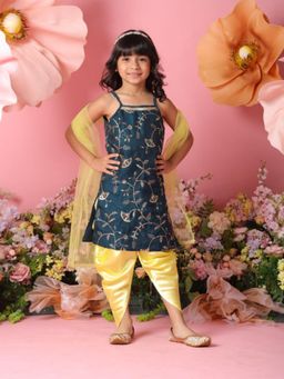 SAKA DESIGNS - Teal Embroidered Regular Fit Kurta with Dhoti and Dupatta