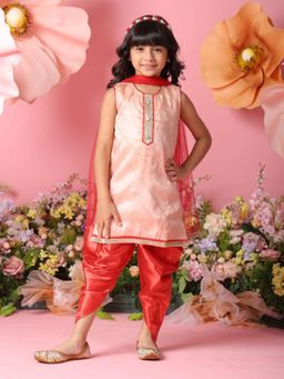 SAKA DESIGNS - Peach Embroidered Regular Fit Kurta with Dhoti and Dupatta